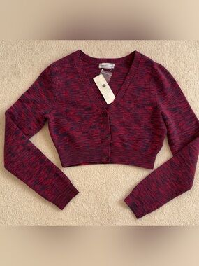 NWT Urban Outfitters Space Dye Marled Maroon / Burgundy Blue Cropped Cardigan